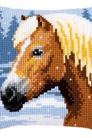 Bargain Horse and Snow Printed Cross Stitch Cushion Kit by Vervaco