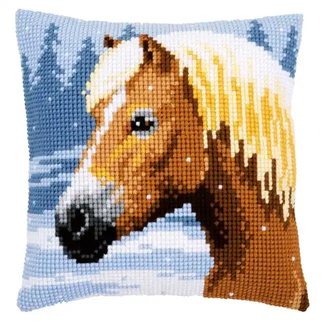 Bargain Horse and Snow Printed Cross Stitch Cushion Kit by Vervaco