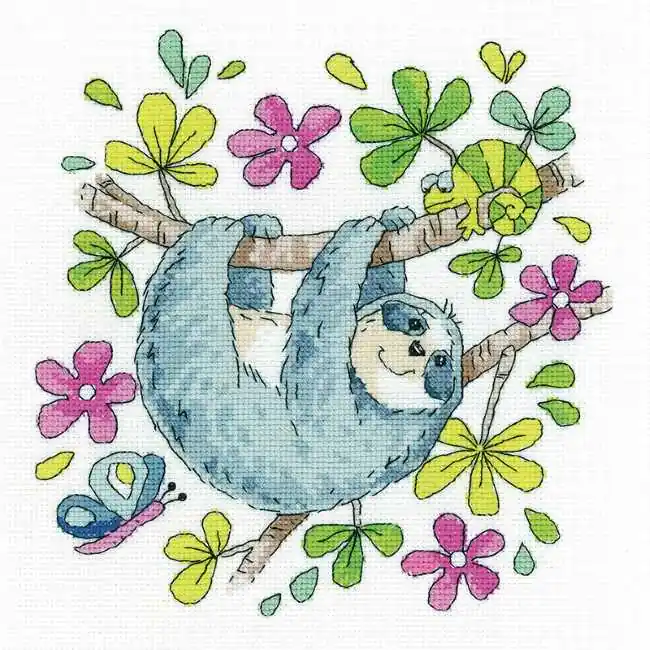 Sloth Cross Stitch Kit by Heritage Crafts Limited Offer