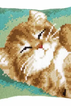Trusted Brand Cat Printed Cross Stitch Cushion Kit by Vervaco