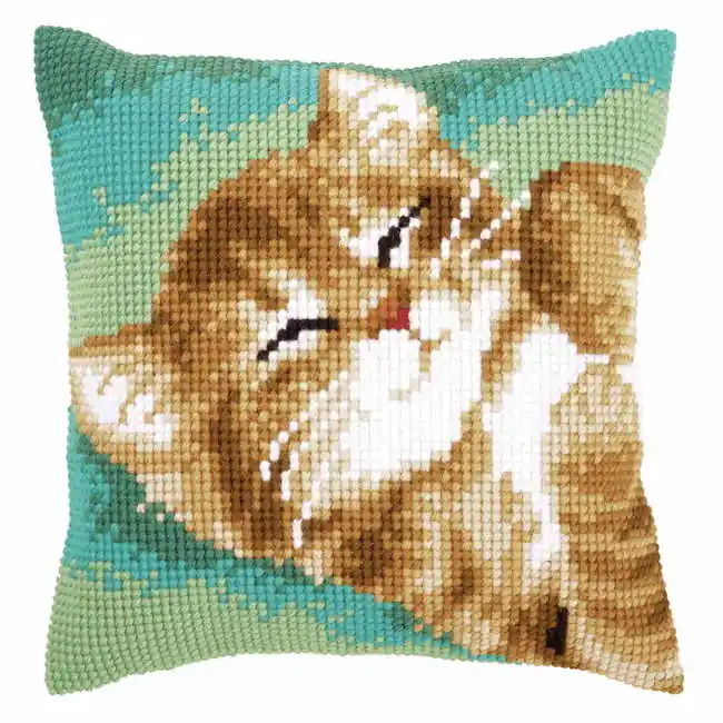 Trusted Brand Cat Printed Cross Stitch Cushion Kit by Vervaco