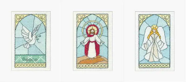 Secure Checkout Stained Glass Windows Cross Stitch Christmas Card Set by Heritage Crafts - Pack C