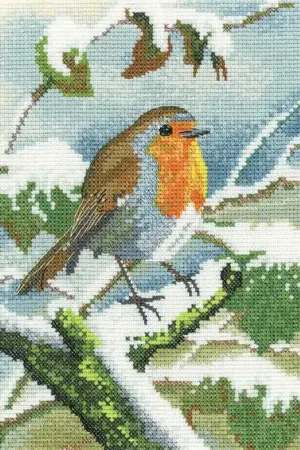 Modern Robin in Winter Cross Stitch Kit by Heritage Crafts