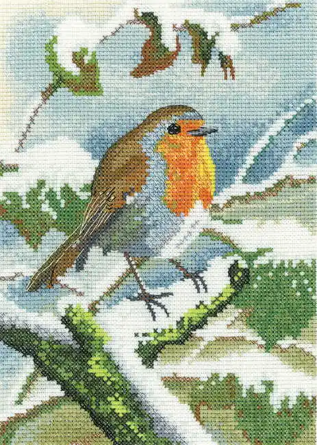 Modern Robin in Winter Cross Stitch Kit by Heritage Crafts