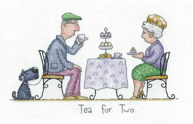Tea for Two Cross Stitch Kit by Heritage Crafts Mega Sale