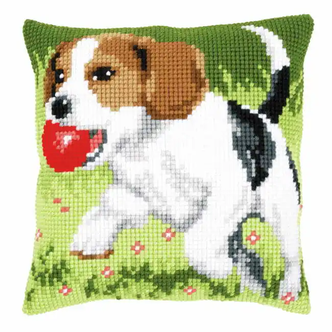 Beagle Printed Cross Stitch Cushion Kit by Vervaco Clearance