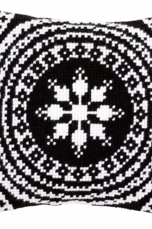 Black and White Printed Cross Stitch Cushion Kit by Vervaco Limited Edition