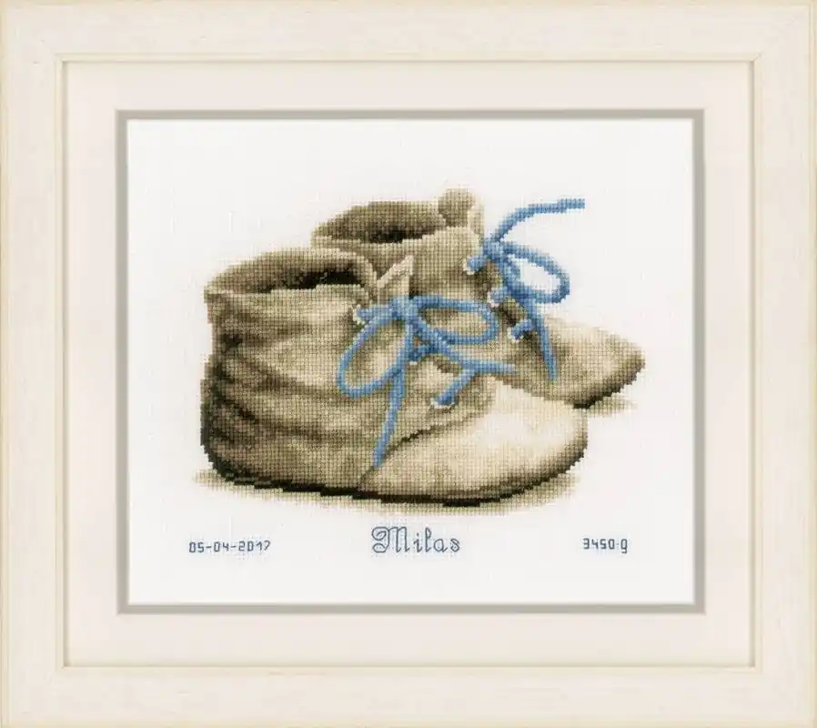 Baby Shoes Birth Sampler Cross Stitch Kit By Vervaco Fresh Stock