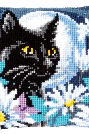 Super Sale Cat in the Night Printed Cross Stitch Cushion Kit by Vervaco
