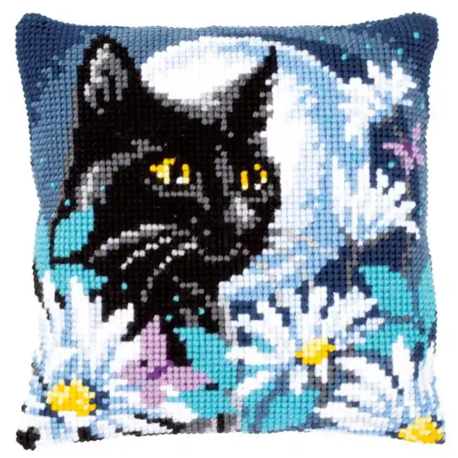 Super Sale Cat in the Night Printed Cross Stitch Cushion Kit by Vervaco