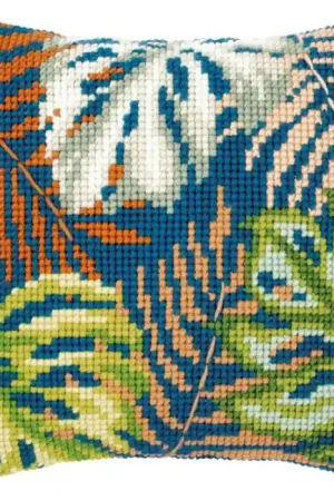 Budget Botanical Leaves Printed Cross Stitch Cushion Kit by Vervaco