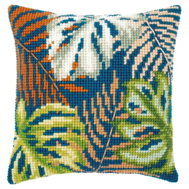 Budget Botanical Leaves Printed Cross Stitch Cushion Kit by Vervaco