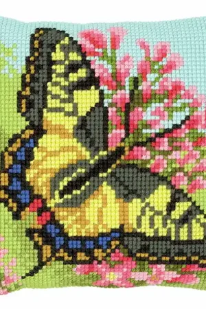 Butterfly Printed Cross Stitch Cushion Kit by Vervaco Buy Online