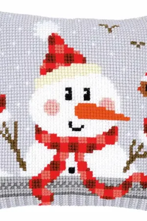 Snowman Printed Cross Stitch Cushion Kit by Vervaco Price Drop