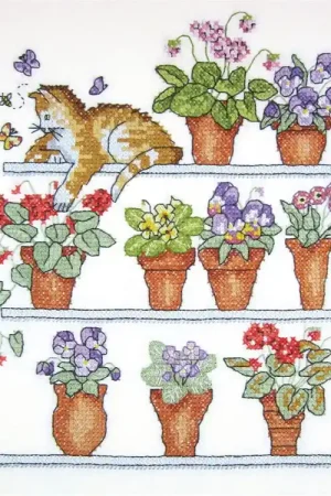 Last Chance Cat on Shelf Printed Cross Stitch Kit by Janlynn