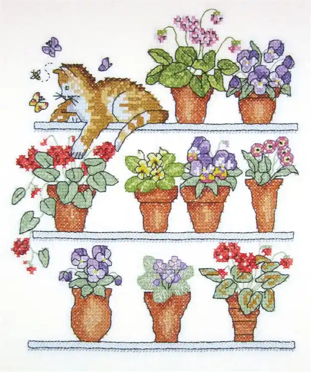 Last Chance Cat on Shelf Printed Cross Stitch Kit by Janlynn