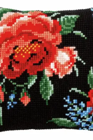 Sale Rose Printed Cross Stitch Cushion Kit by Vervaco