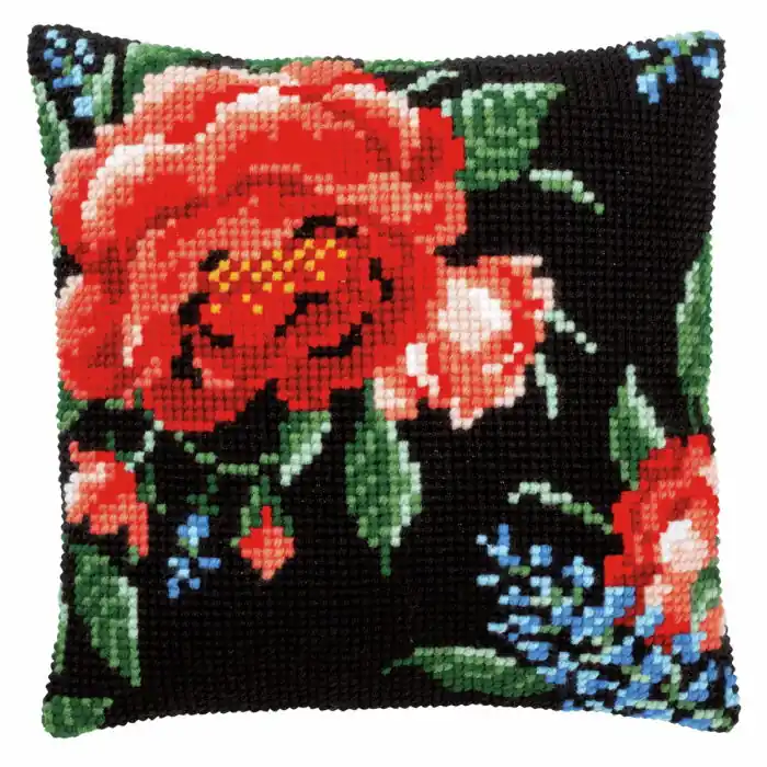 Sale Rose Printed Cross Stitch Cushion Kit by Vervaco