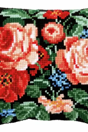 Roses Printed Cross Stitch Cushion Kit by Vervaco Limited Edition