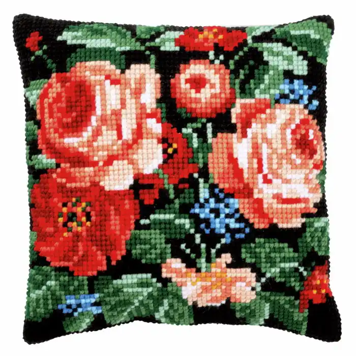 Roses Printed Cross Stitch Cushion Kit by Vervaco Limited Edition