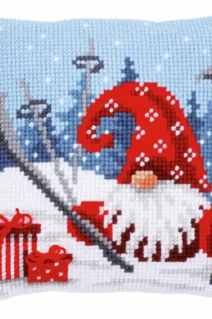 Christmas Gnome Printed Cross Stitch Cushion Kit by Vervaco Buy Online