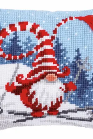 Christmas Gnome Printed Cross Stitch Cushion Kit by Vervaco Special Offer