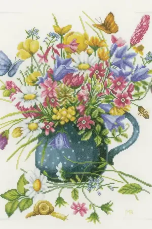 Worldwide Shipping Flowers in Vase Cross Stitch Kit By Lanarte
