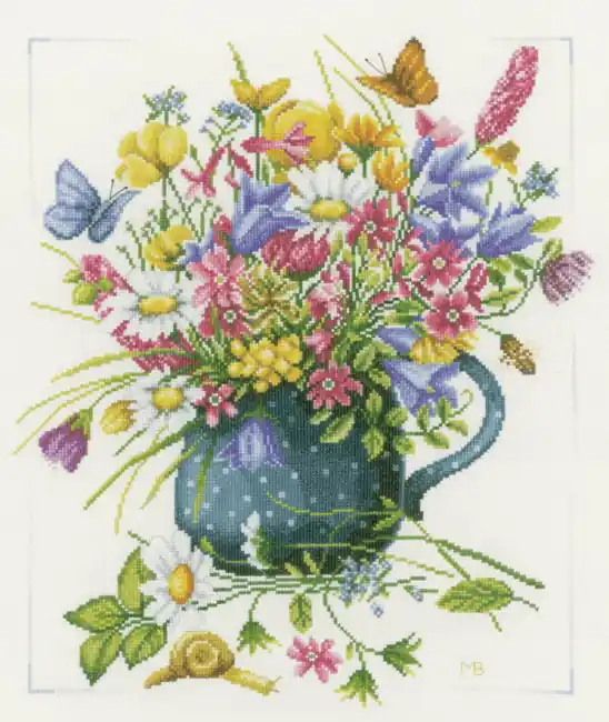 Worldwide Shipping Flowers in Vase Cross Stitch Kit By Lanarte