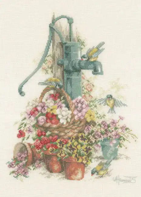 Birds at the Water Pump Cross Stitch Kit By Lanarte Deal