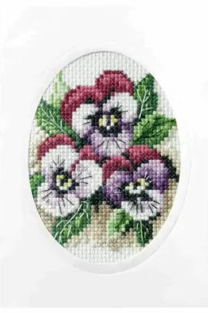 Professional Grade Pansies Printed Cross Stitch Card Kit by Orchidea