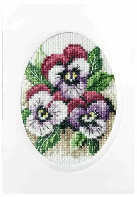 Professional Grade Pansies Printed Cross Stitch Card Kit by Orchidea