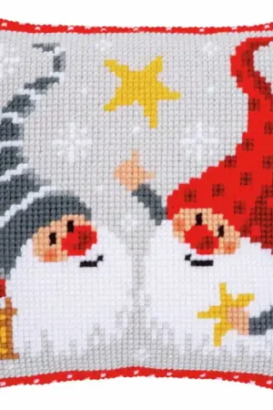Christmas Gnomes Printed Cross Stitch Cushion Kit by Vervaco Seasonal Sale