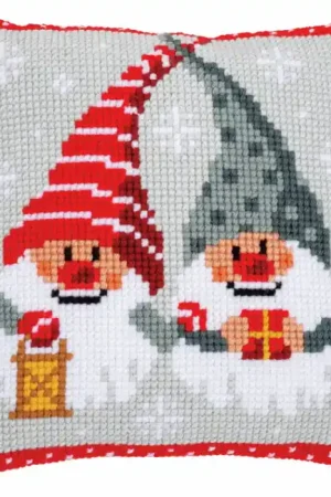 Christmas Gnomes Printed Cross Stitch Cushion Kit by Vervaco Direct From Factory