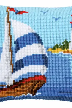 Sailboat Printed Cross Stitch Cushion Kit by Vervaco Limited Edition