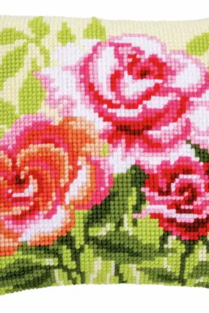 Shop Now Roses Printed Cross Stitch Cushion Kit by Vervaco