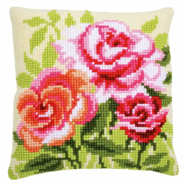 Shop Now Roses Printed Cross Stitch Cushion Kit by Vervaco