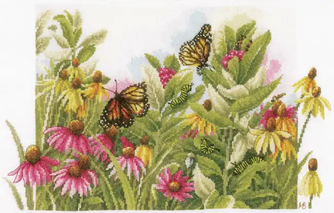 Butterflies and Cone Flowers Cross Stitch Kit By Lanarte Money Back Guarantee