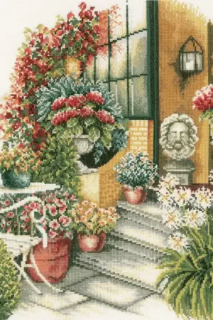 Buy Direct Terrace in Autumn Bloom Cross Stitch Kit By Lanarte