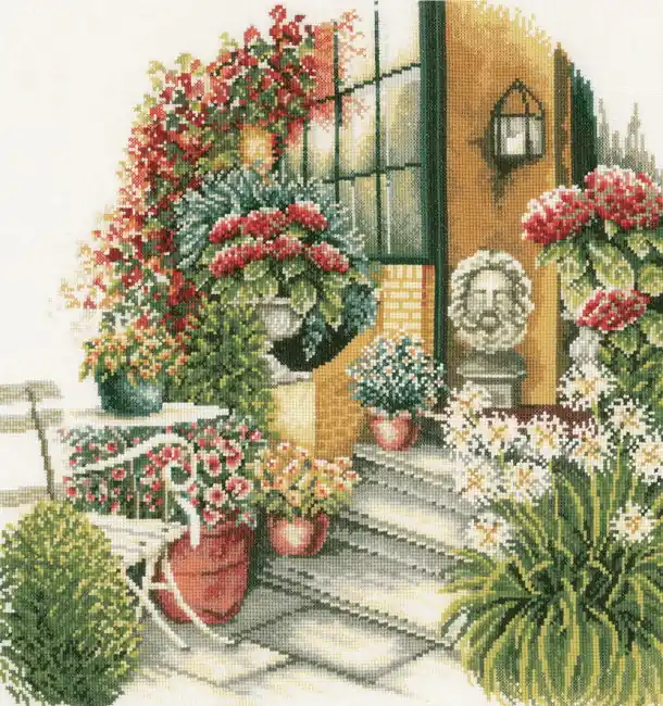 Buy Direct Terrace in Autumn Bloom Cross Stitch Kit By Lanarte