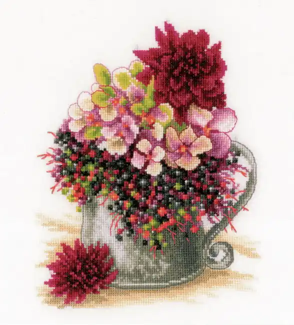 Weekend Sale Pink Blush Bouquet Cross Stitch Kit By Lanarte