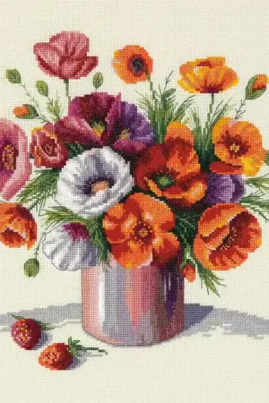 Morning Poppies Cross Stitch Kit by PANNA No Minimum Order