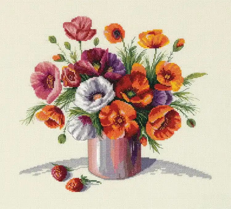 Morning Poppies Cross Stitch Kit by PANNA No Minimum Order