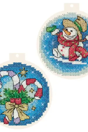 Instant Buy Candy Cane Christmas Baubles Cross Stitch Kit by PANNA