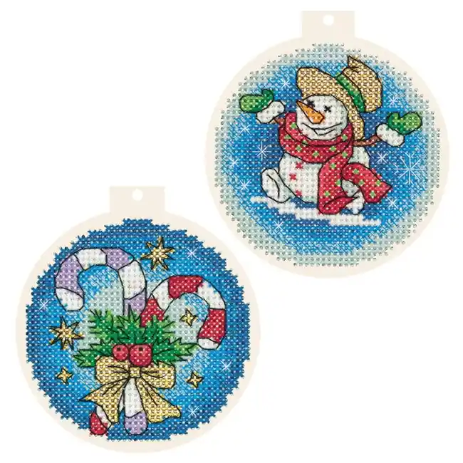 Instant Buy Candy Cane Christmas Baubles Cross Stitch Kit by PANNA