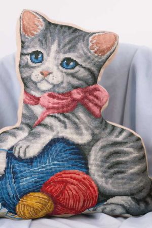 Kitten and Wool Pillow Cross Stitch Kit by PANNA Direct From Factory