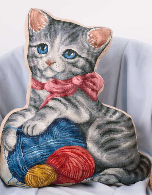Kitten and Wool Pillow Cross Stitch Kit by PANNA Direct From Factory