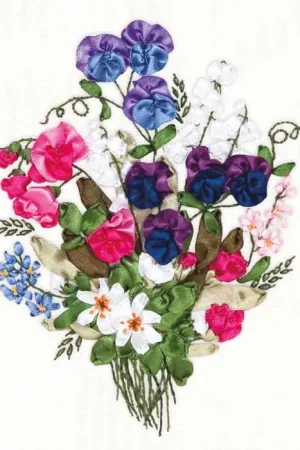 Colourful Sweet Pea Ribbon Embroidery Kit by PANNA Affordable