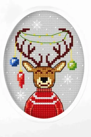 Reindeer Cross Stitch Christmas Card Kit by Orchidea Premium