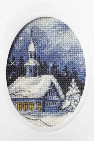 Twilight Church Printed Cross Stitch Christmas Card Kit by Orchidea Next Day Delivery