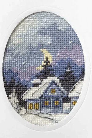 Twilight Cottage Printed Cross Stitch Christmas Card Kit by Orchidea Reduced Price